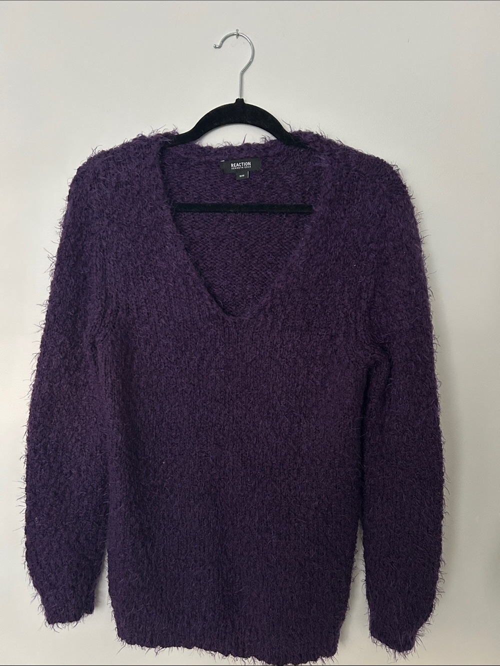 Kenneth Cole Reaction Plush V-Neck Sweater - Deep Purple